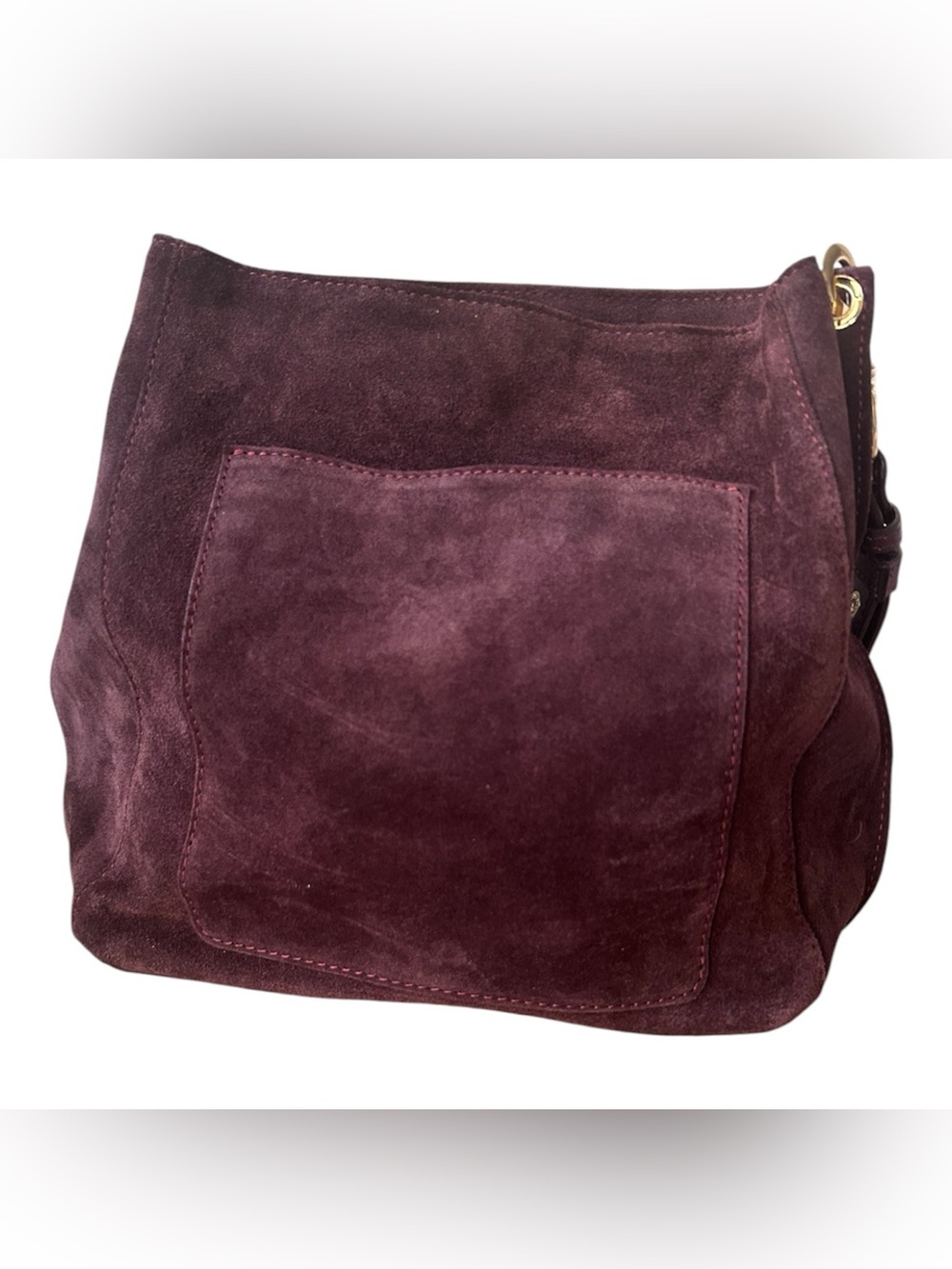 Valentina Genuine Leather near new Burgundy Suede Shoulder Purse w/Gold - Picture 4 of 15